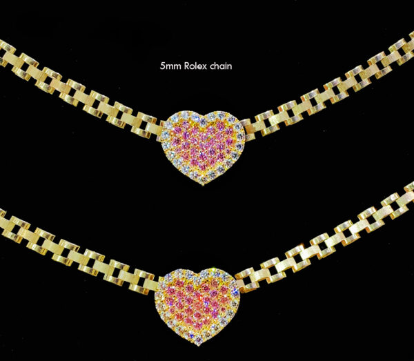 Rolex style chain 6mm with pink heart pedant - Image 4