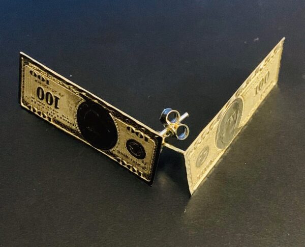 10K $100 Bill Earring