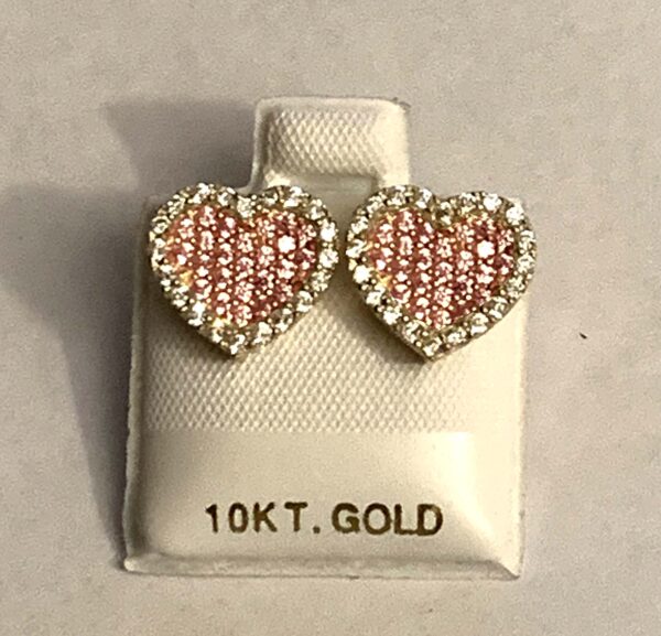 10K  Heart CZ Earring (Push or screw back) - Image 3