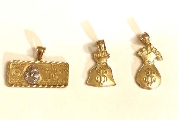 10K $100 Bill  pendant, Money Bag Pendants (pendant only)