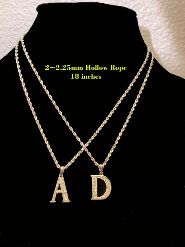 10K Initial pendant with 2mm, 18" rope chain. - Image 3