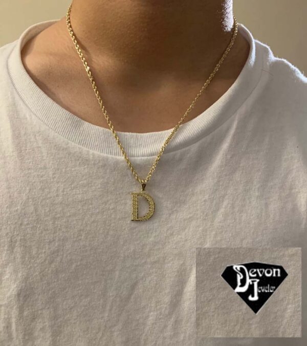 10K Initial pendant with 2mm, 18" rope chain. - Image 4