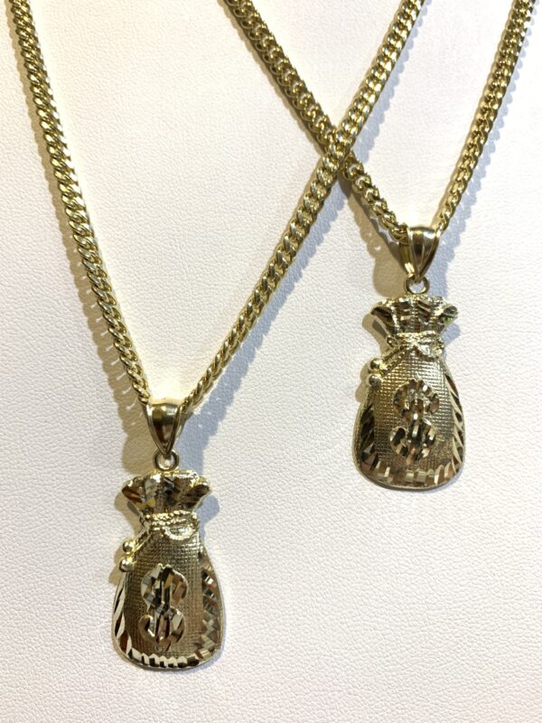 10K Money Bag pendant with 3.75 mm Miami Cuban chain