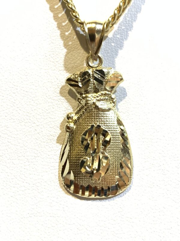 10K Money Bag pendant with 3.75 mm Miami Cuban chain - Image 4