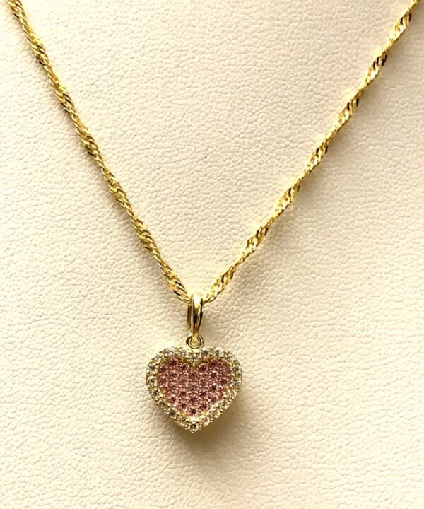10K Pink Heart/Singapore chain