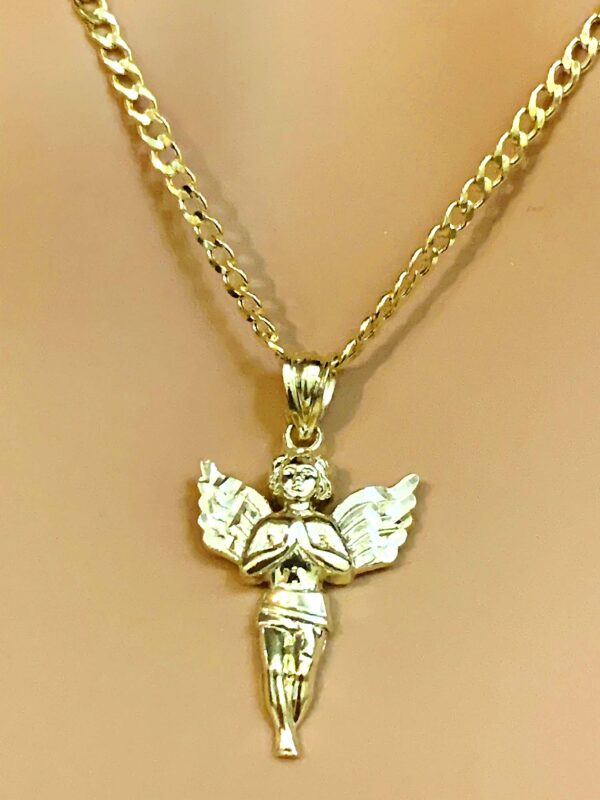 Angel pendant with Hollow Cuban chain, 10K Gold, 18" chain