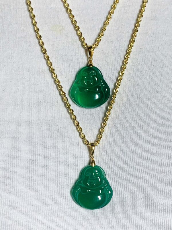 10K gold Jade Buddha with 10K Hollow rope chain 2.3mm (approximate) - Image 2
