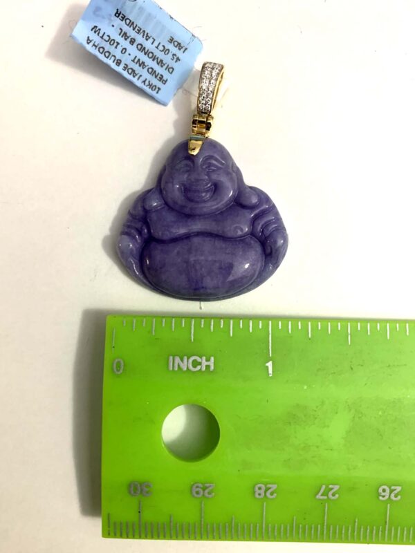Purple Jade Buddha with 10K Diamond Bail. (approximately 1.25 inch wide) - Image 3