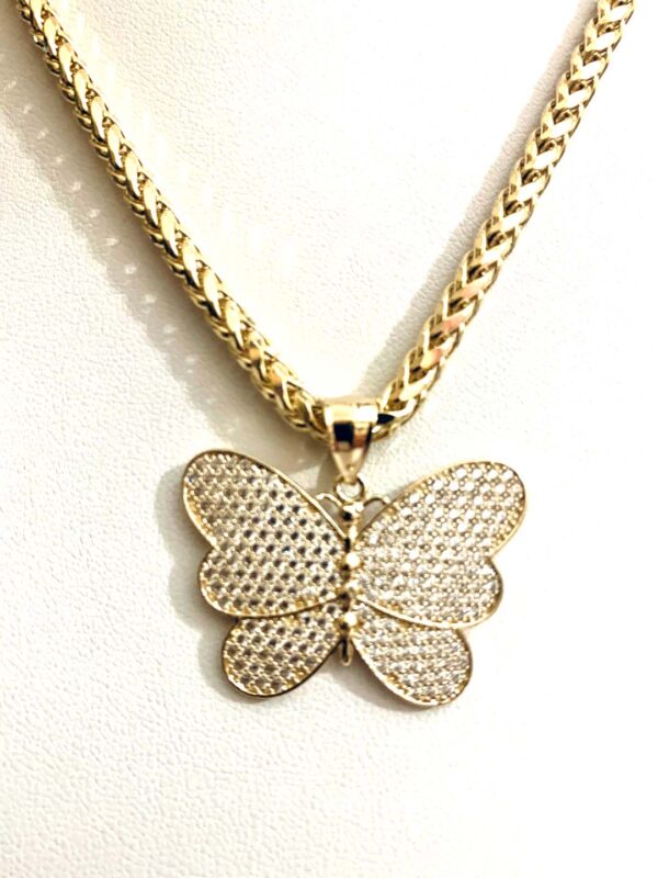 Butterfly penant  with 4mm Palm tree chain  10K Gold