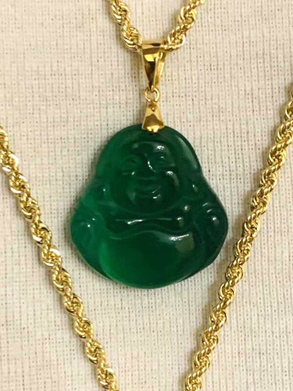 10K gold Jade Buddha with 10K Hollow rope chain 2.3mm (approximate)