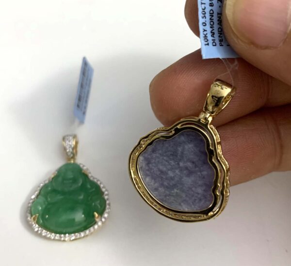 10K Gold Diamond Jade Buddha Pendant - Image 2