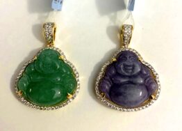 10K Gold Diamond Jade Buddha Pendant