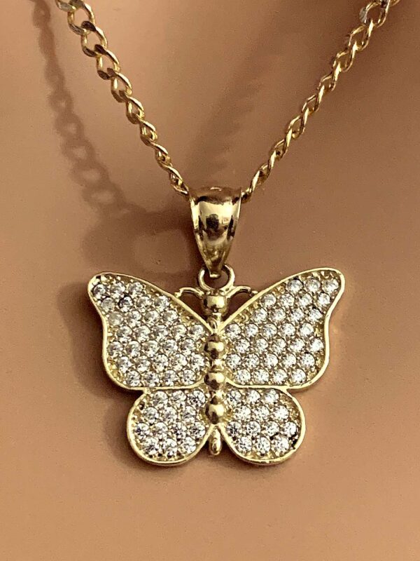 10K Butterfly pendant with  Hollow Cuban 2 tone chain 18"