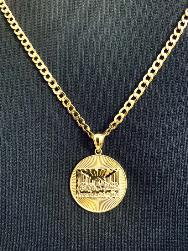 Hollow Cuban chain (2 tone) with Round Last supper pendant 10K Gold ...