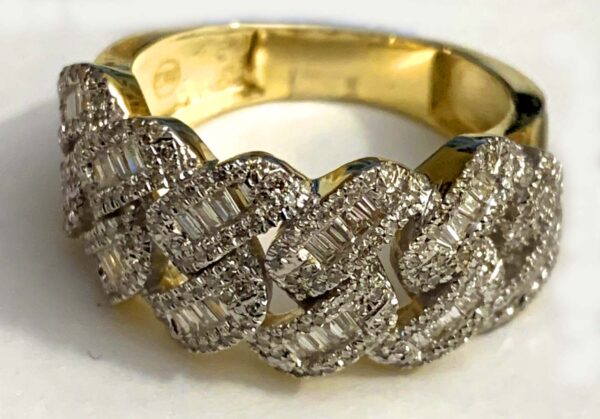 Baguette Diamond Cuban Ring, 10K Gold (approximate size 10) - Image 3