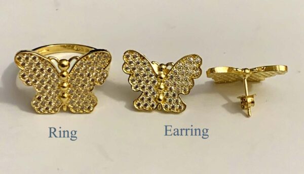 10K Butterfly Ring, Earrings (Micro Pave)