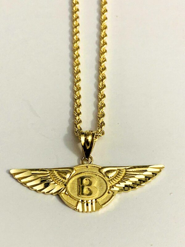 10K Bentley Wing pendant with Rope chain(2mm)