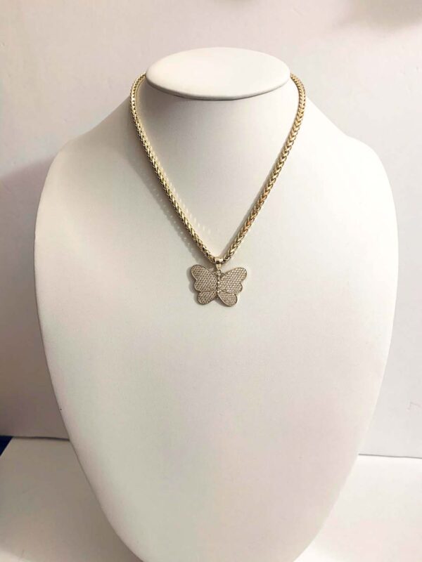Butterfly penant  with 4mm Palm tree chain  10K Gold - Image 2